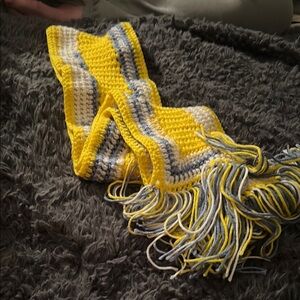 Yellow and Blue Striped Crochet Scarf